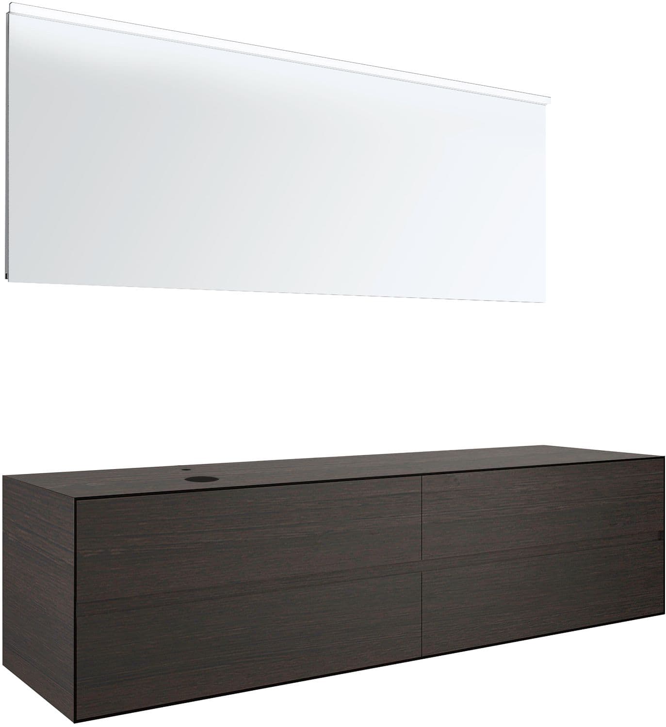 MEUBLE 4 TIROIRS+ TABLET POUR LAVABO A POSER GAUCHE TENSO 180CM +TROU ROBINET WENGE AVEC MIROIR