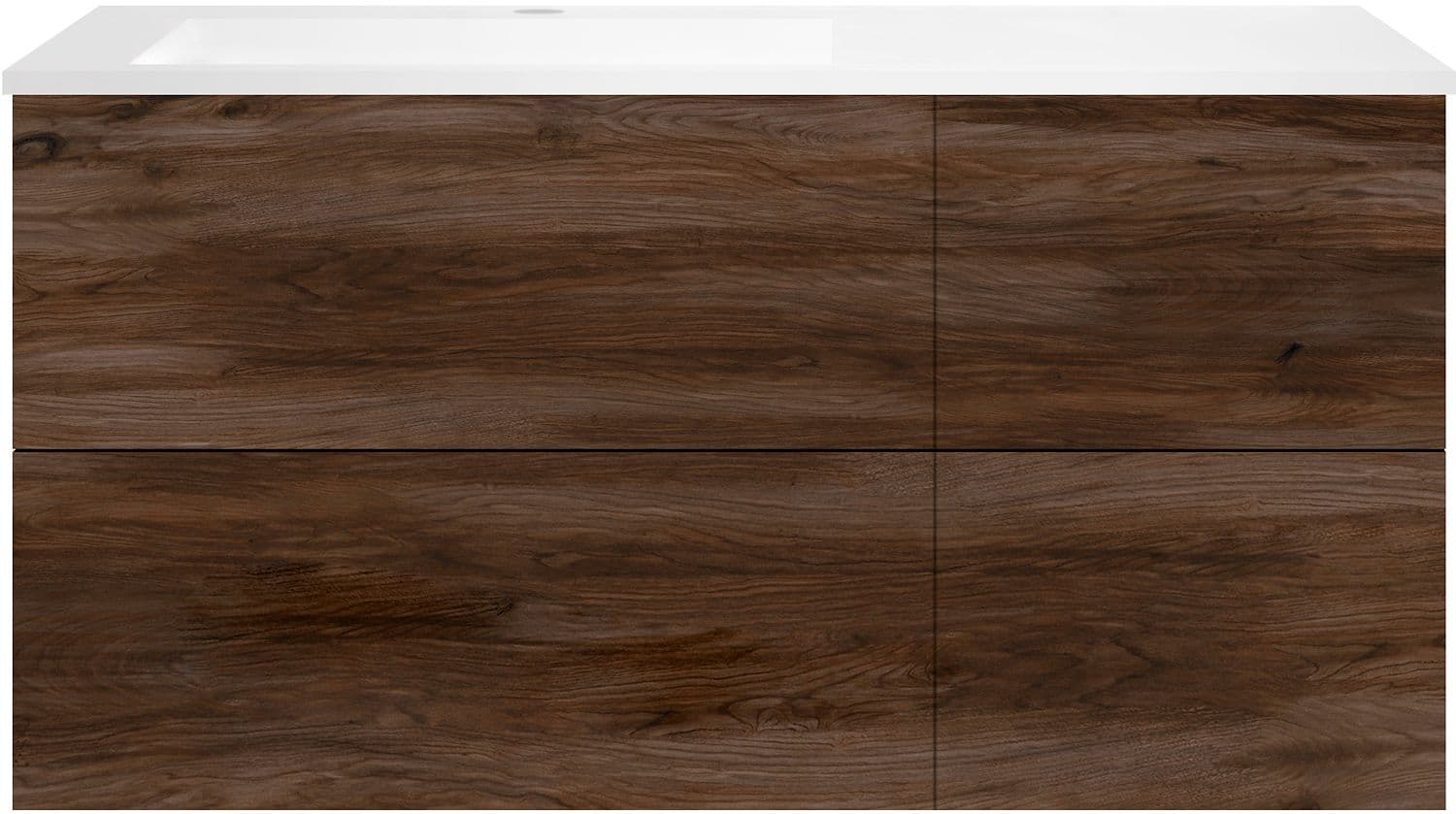 SOUS MEUBLE COFFEE 4 TIROIRS 120 NOYER VELOURS+LAVABO GAUCHE EN MARBRE SYNTHETIQUE BLANC MAT