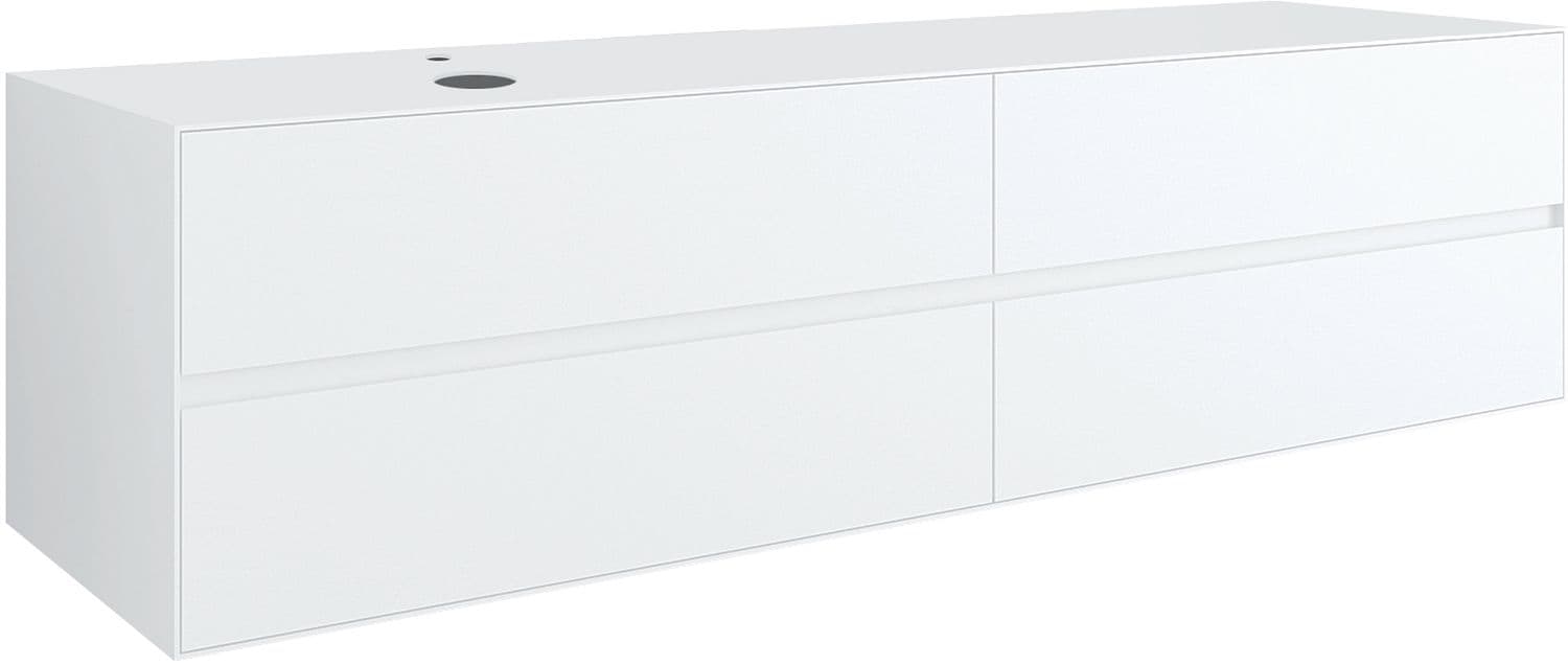 SOUS MEUBLE 4 TIROIRS+ TABLET POUR LAVABO A POSER GAUCHE TENSO 180CM +TROU ROBINET BLANC