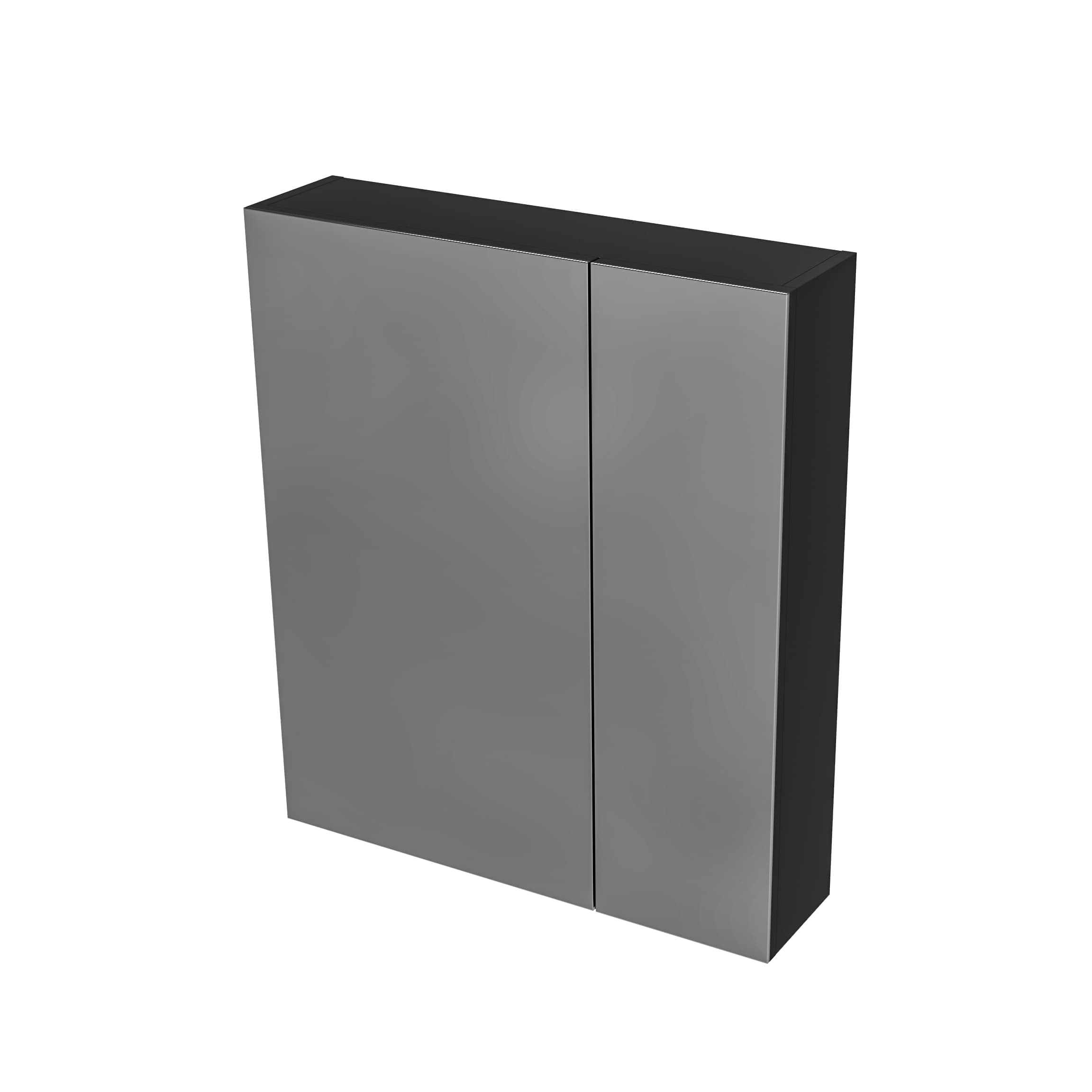 Hayat Armoire miroir - 2 portes miroirs asymétriques, à un seul côté - 4 étagères réglables en hauteur - 60X70X15 cm - Noir mat
