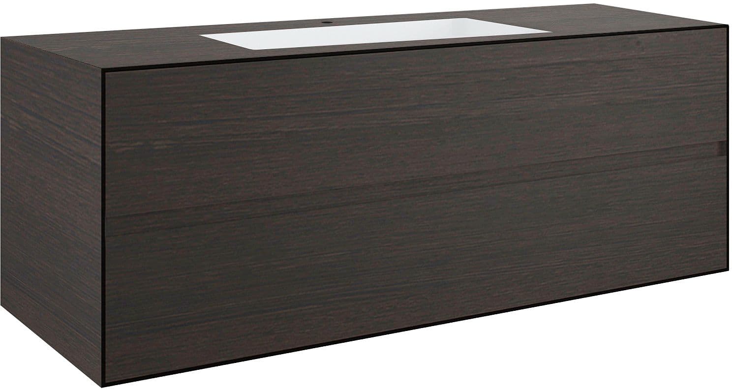 SOUS MEUBLE 2 TIROIRS+ LAVABO SOUS ENCASTRER CENTRAL TENSO 140CM +TROU ROBINET WENGE