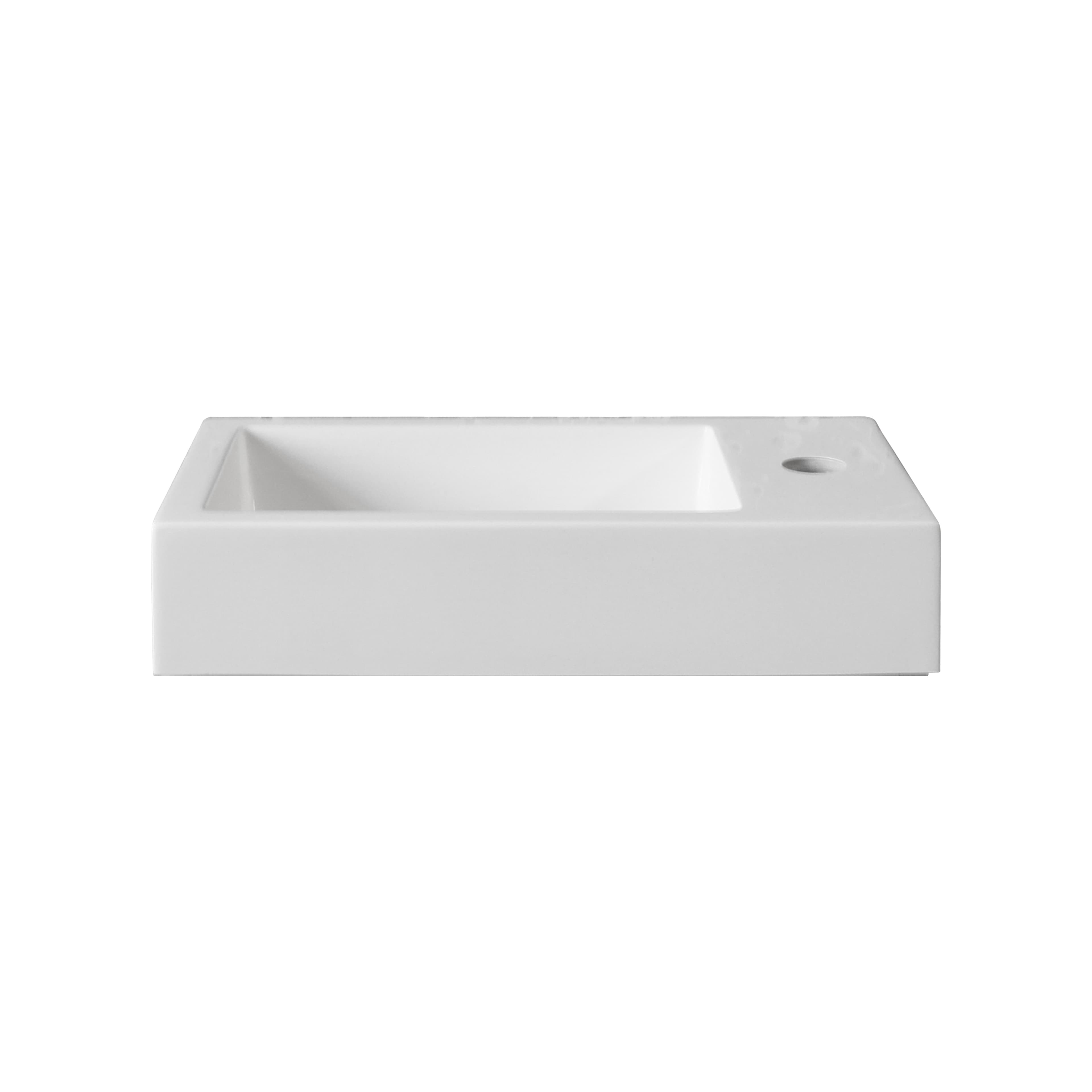 ALONI Lave-mains - sans trop-plein - trou robinet à gauche ou à droite - marbre composite - 40X10,5X22,5CM - blanc brillant