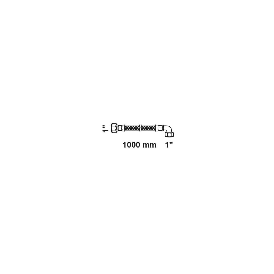 986287655 Flex verwarmingsaansluitslang, 1"BI x 1000 mm x 1"BI, eenzijdige hoek van 90°