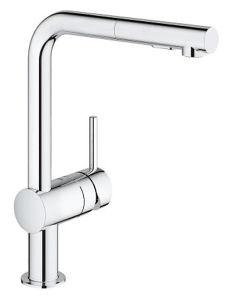 Grohe Minta mitigeur évier bec L monotrou SilkMove douchette 2-Jets chromé