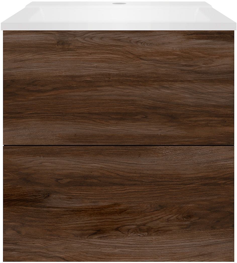 SOUS MEUBLE COFFEE 2 TIROIRS 60 NOYER DECOR VELOURS+LAVABO BLANC MAT