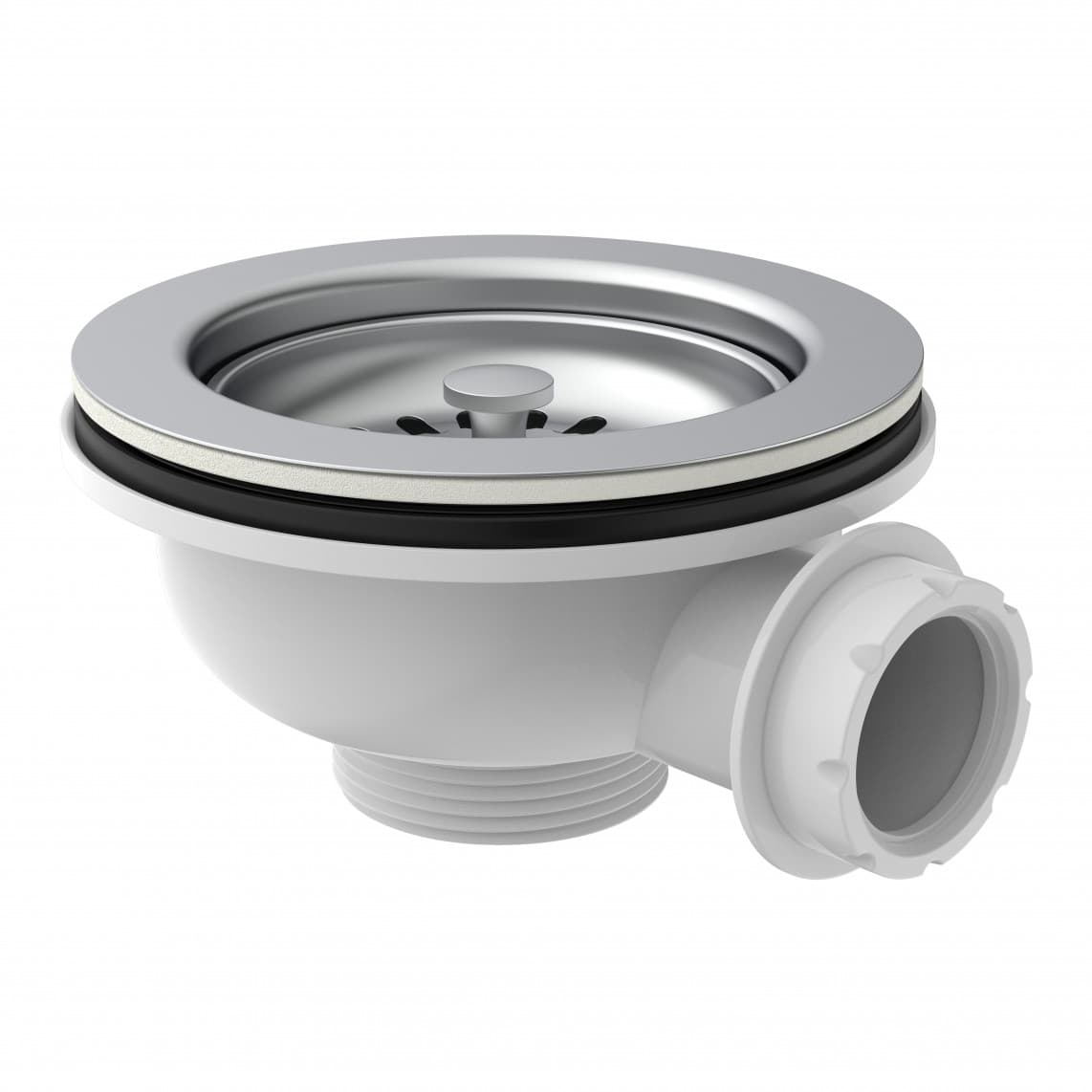 98835340 KS bonde à panier, 1 1/2" M, acier inoxydable calice d'évacuation & tamis Ø114 mm, avec 1" raccord de trop plein