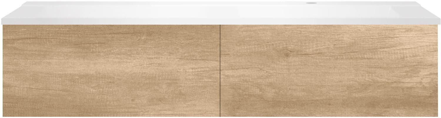 SOUS MEUBLE COFFEE 2 TIROIRS 140 CHENE DECOR CACHMIRE+LAVABO DROITE BLANC