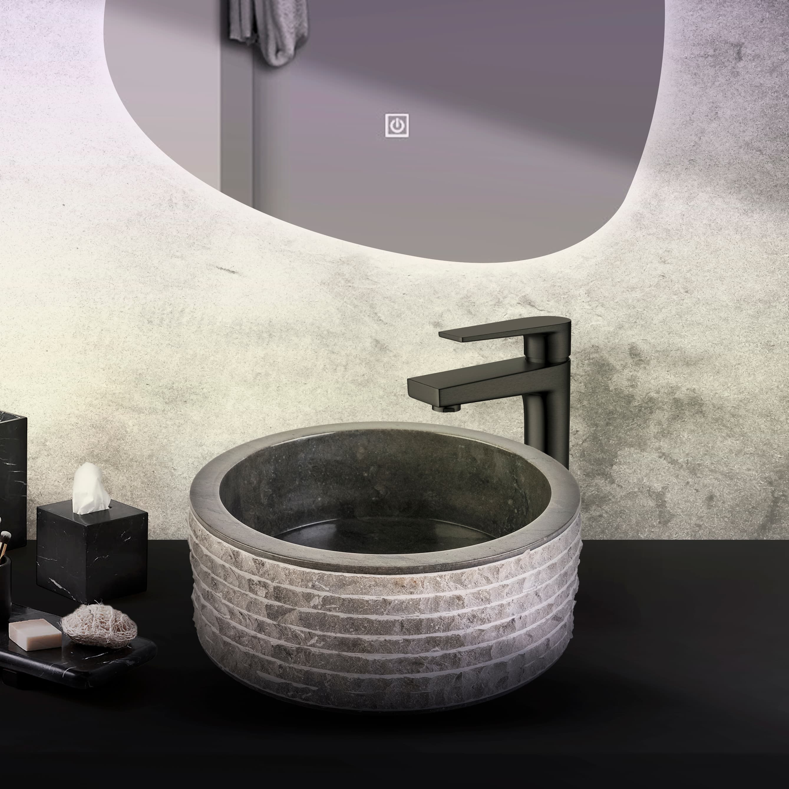 Vasque en marbre alur avec intérieur poli - Noir 40X15CM