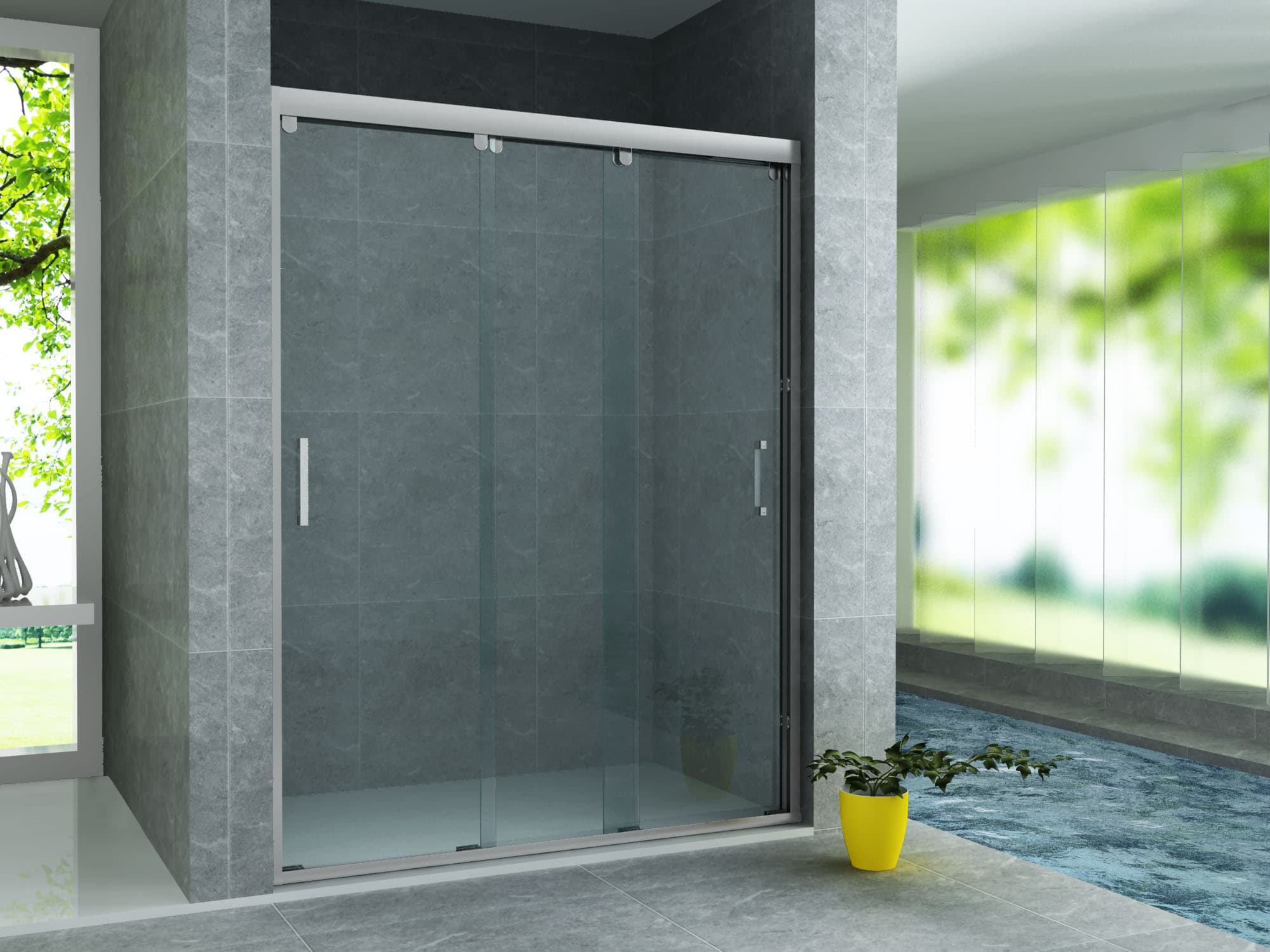 ALONI porte coulissante pour niche – 3 parties - 1200X2000MM - chrome-verre clair