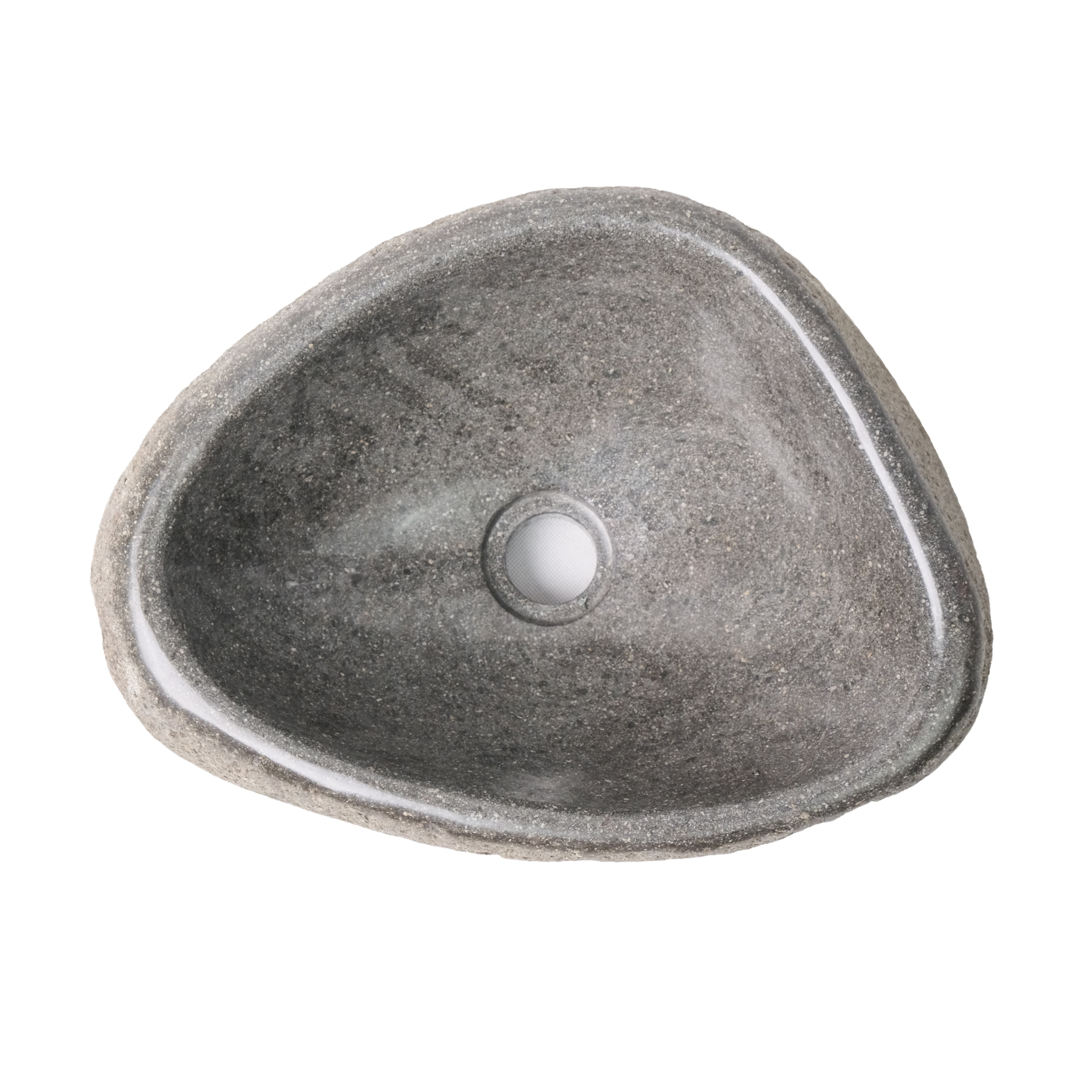 Vasque ronde en pierre de rivière NATURELLE à bord Fin - Gris 30-35X15X1,5CM