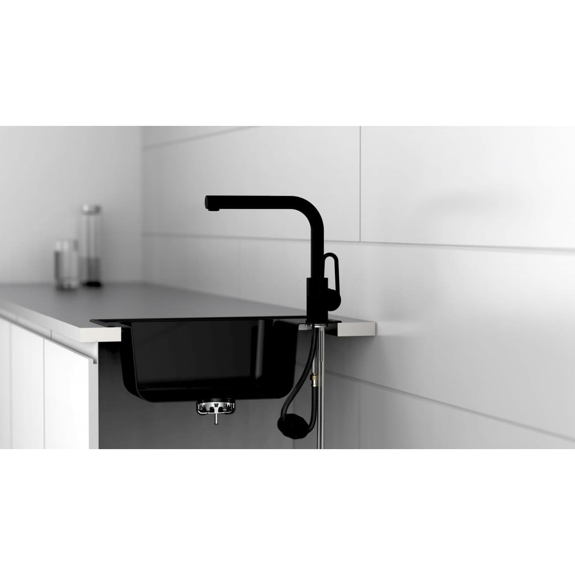 26239 DESIGN RING Mitigeur évier, noir mat, avec douchette à rincer extractible