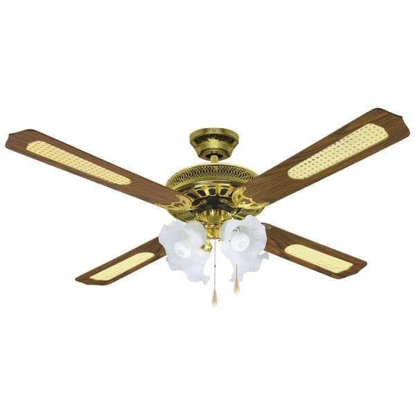 Ventilateur décoratif avec 4 lampes E27 Marron doré diamètre 130 70W