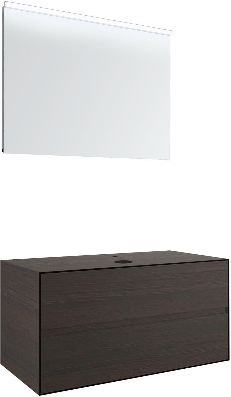 MEUBLE 2 TIROIRS+ TABLET POUR LAVABO A POSER CENTRAL TENSO 90CM TENSO +TROU ROBINET WENGE AVEC MIROIR