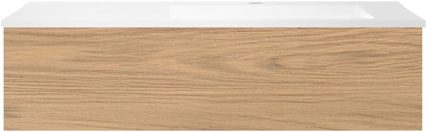 SOUS MEUBLE COFFEE 1 TIROIR 120 CHENE CLASSIQUE+LAVABO EN MARBRE SYNTHETIQUE DROITE BLANC
