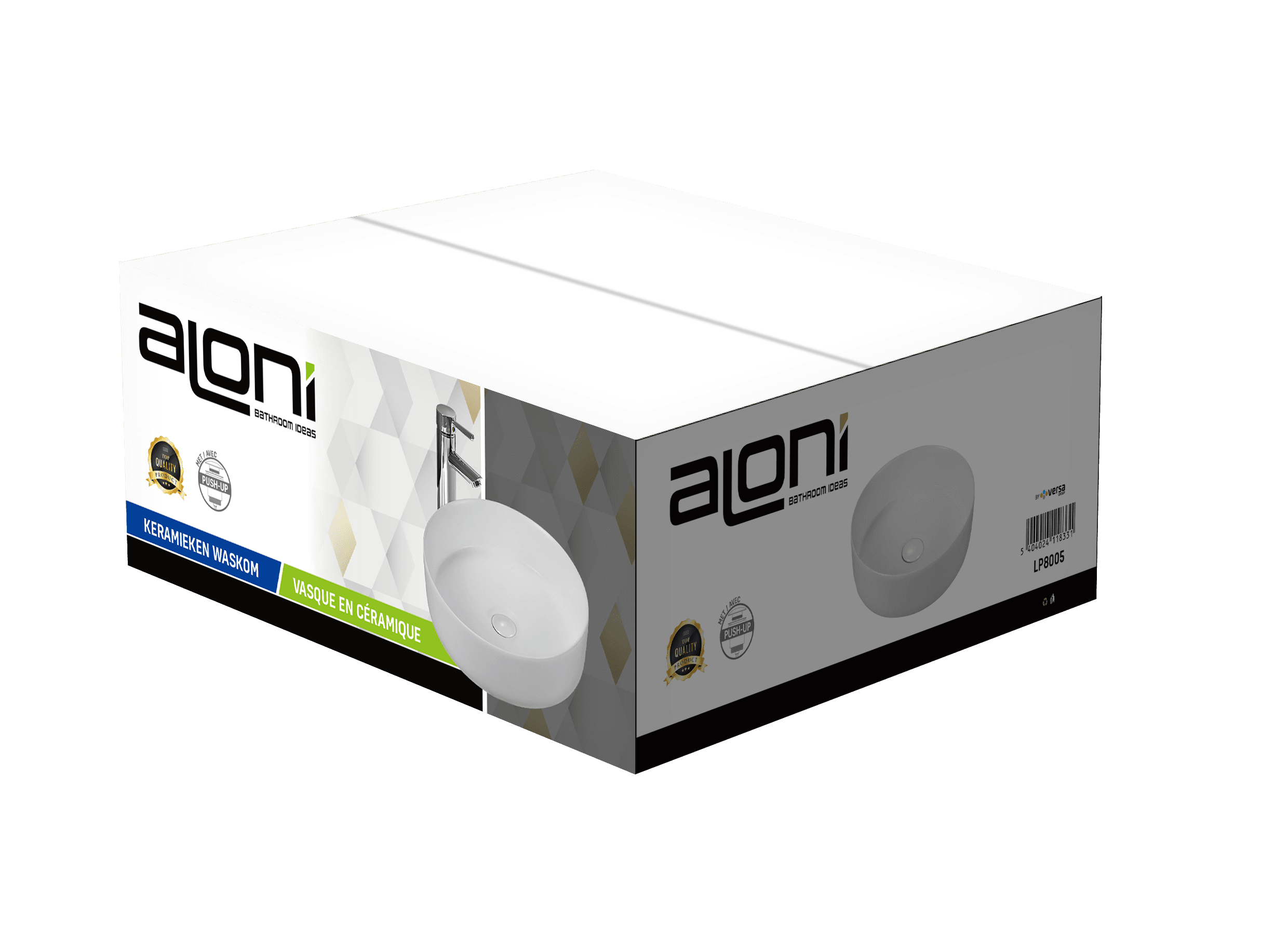ALONI fira lavabo - à poser – sans trop-plein – sans trou de robinet – avec bonde clic-clac – céramique – 36X12,5X36 cm – blanc mat
