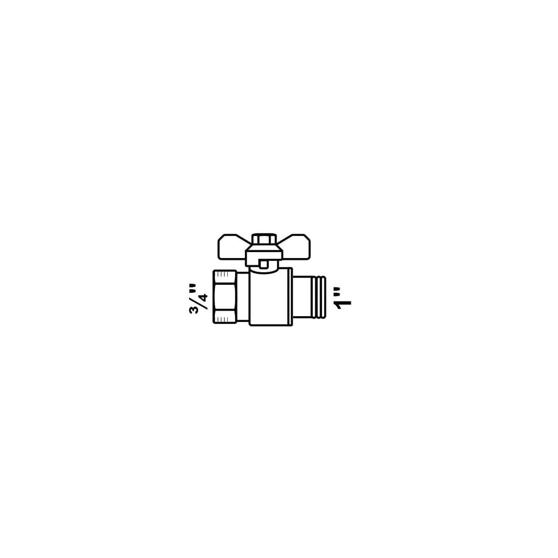 988597555 Ball valve, nickel, 3/4" female x 1" male, with butterfly handle