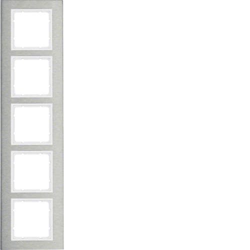 Plaque de recouvrement 5 postes Berker B.7 Inox / Blanc polaire