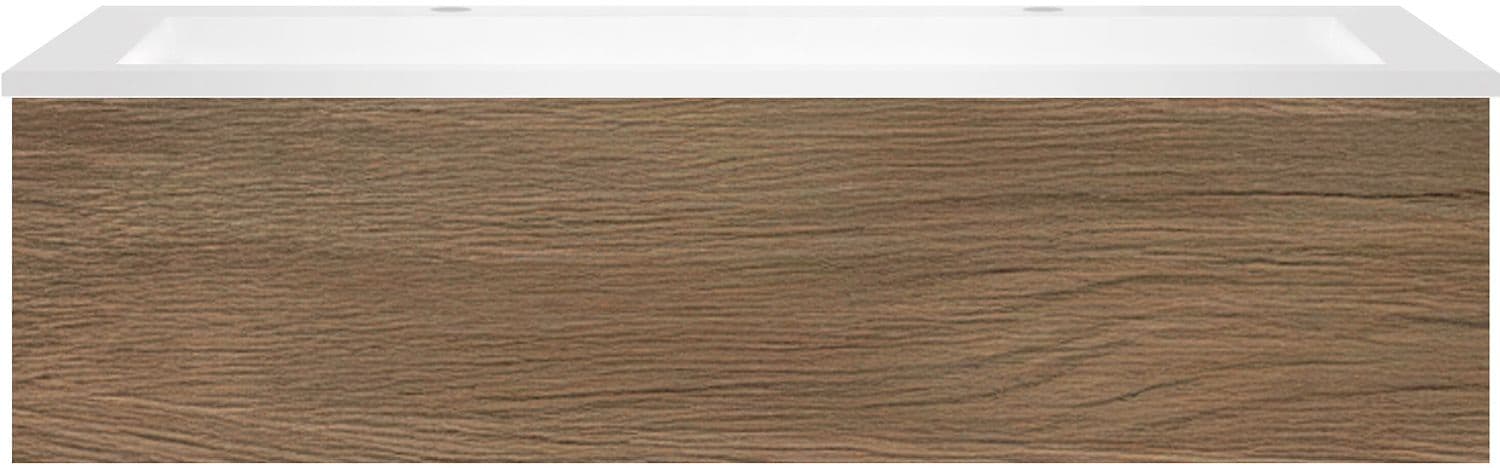 SOUS MEUBLE COFFEE 1 TIROIR 120 CHENE CARAMELLE + LAVABO 2 TROUS ROBINET EN MARBRE SYNTHETIQUE BL.M