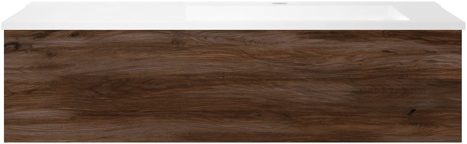 SOUS MEUBLE COFFEE 1 TIROIR 120 NOYER DECOR VELOURS+LAVABO EN MARBRE SYNTHETIQUE DROITE BLANC MAT