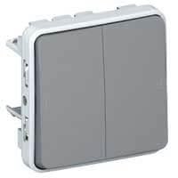 Plexo poussoir double 10A 250V composable Gris