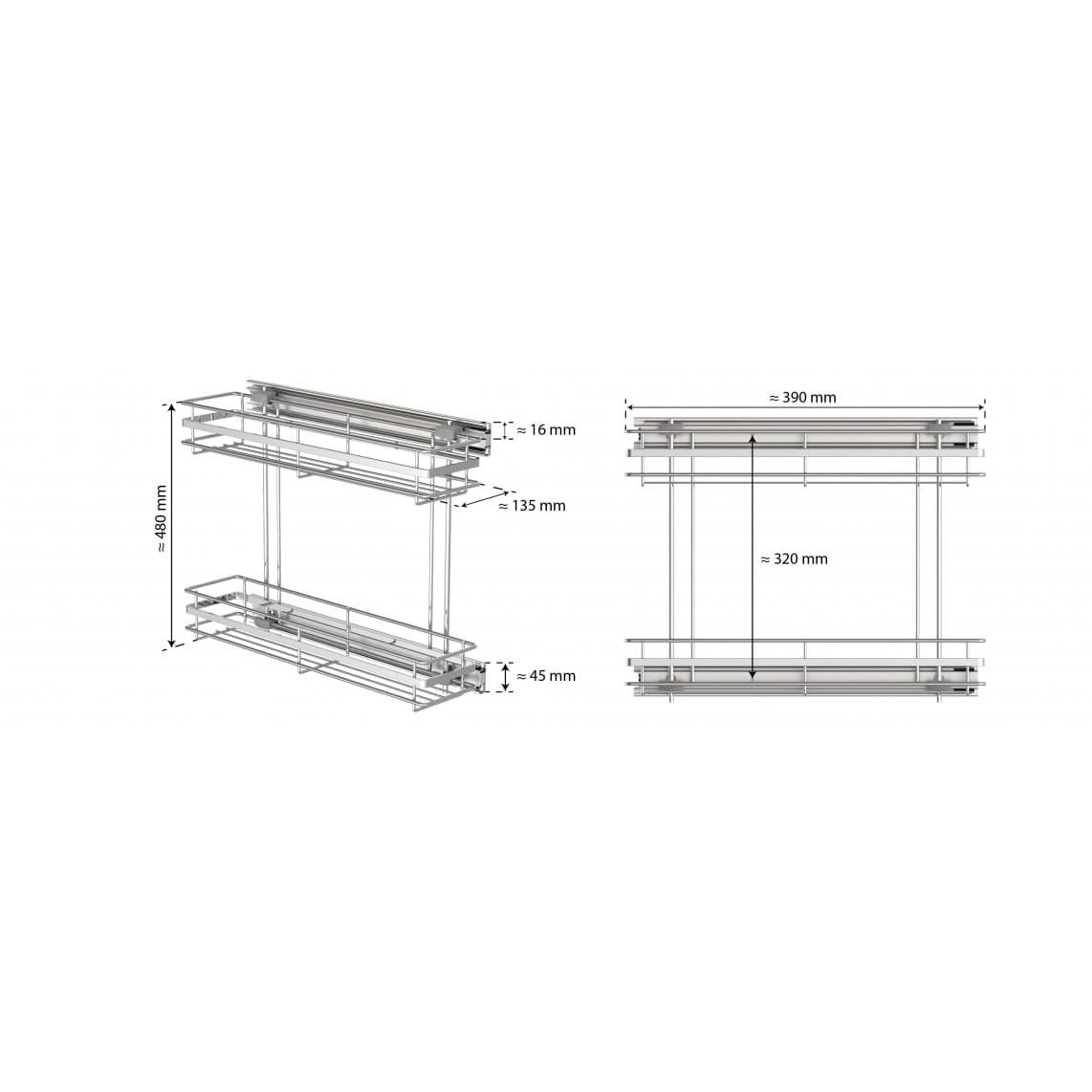 4316 rangement sous évier, chromé, 135 x 480 x 390 mm
