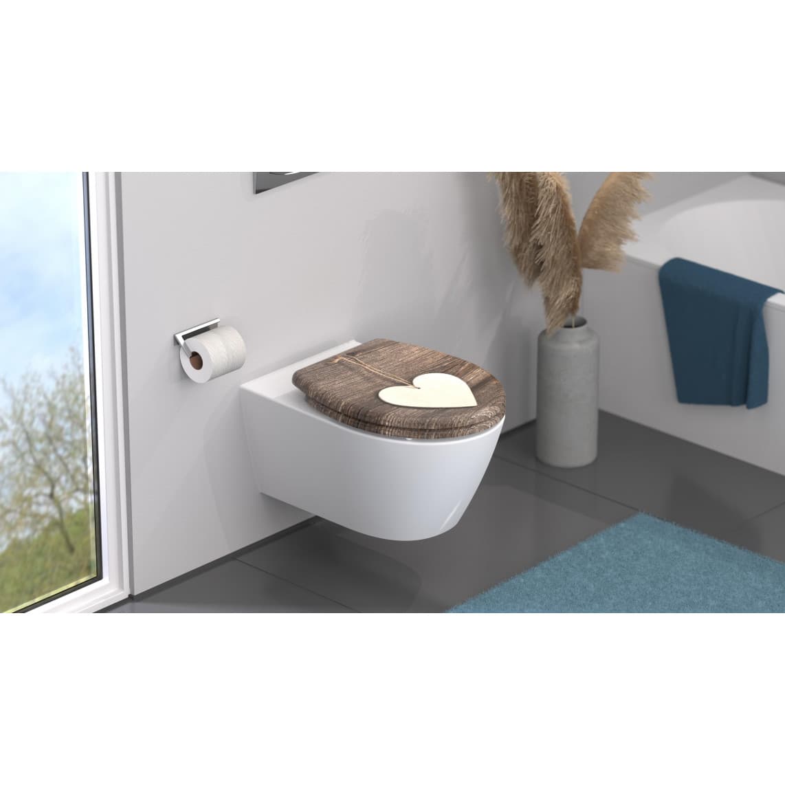 82377 Duroplast Toilet seat WOOD HEART, with soft close and quick release