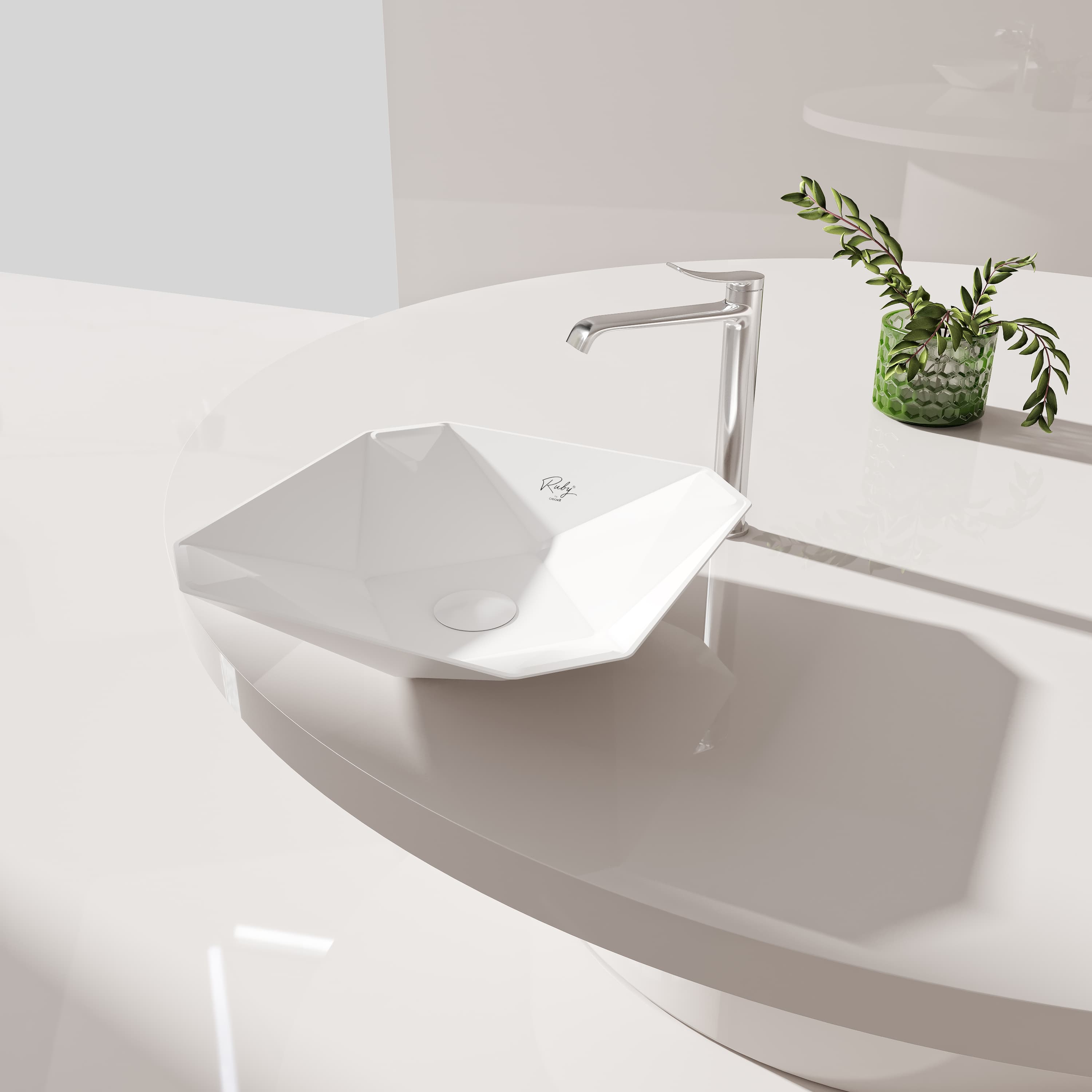 Creavit ruby RB040 Vasque – à poser – céramique – sans trop-plein – sans trou de robinet – 40X8,5X40 cm – blanc brillant