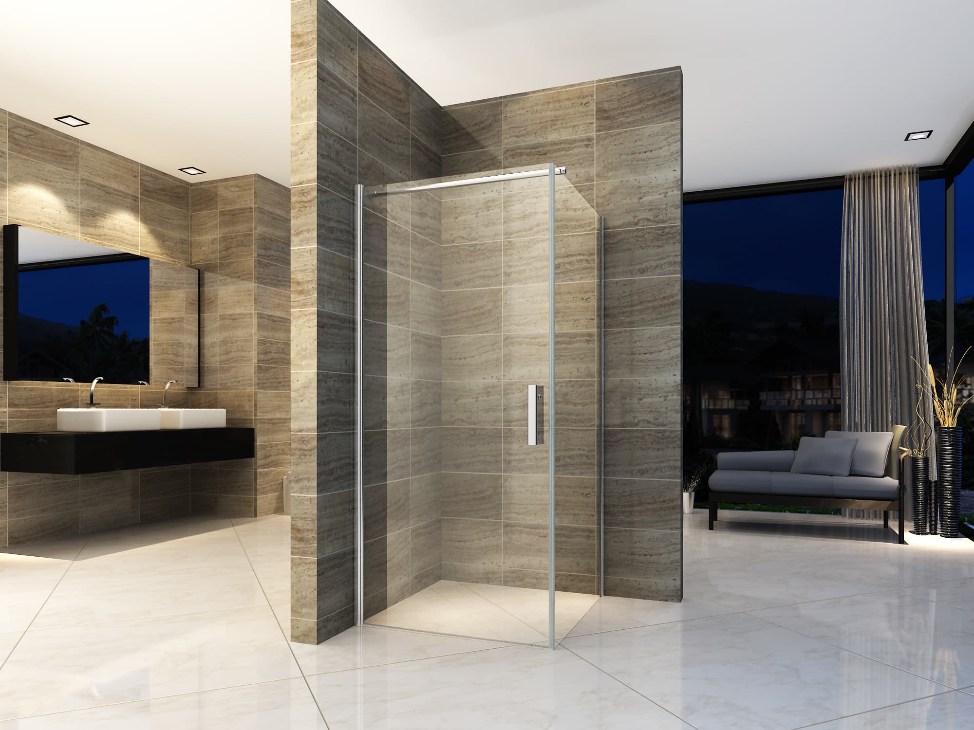 ALONI CABINE DE DOUCHE – PORTE PIVOTANTE ET PAROI LATÉRALE - 900X900X1900MM - CHROME-VERRE CLAIR