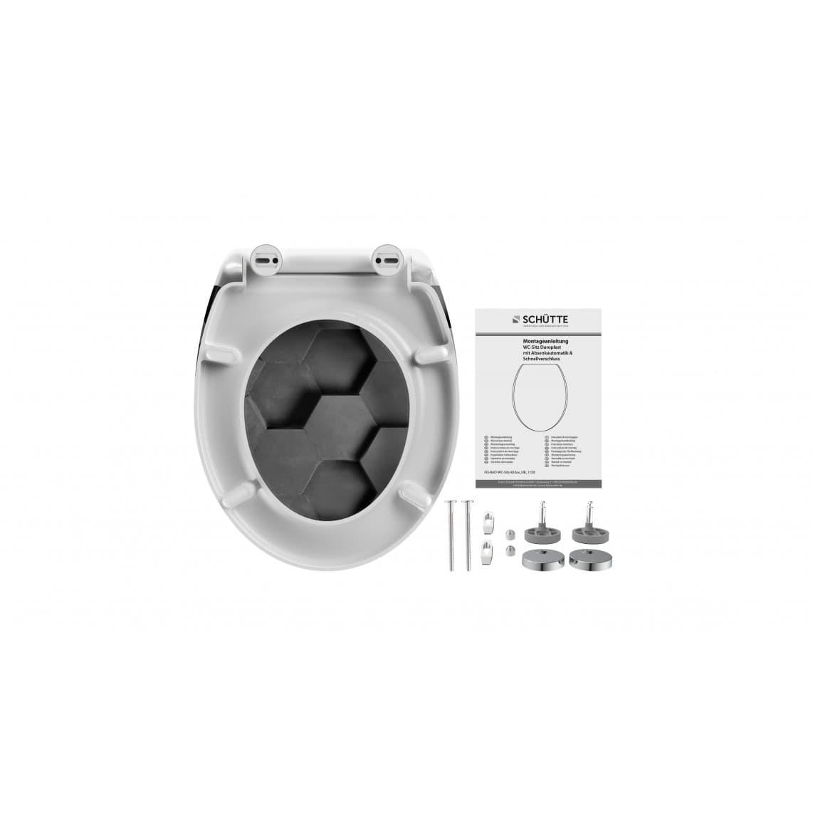 82392 abattant WC en Duroplast GREY HEXAGONS, avec frein de chute et déclipsable