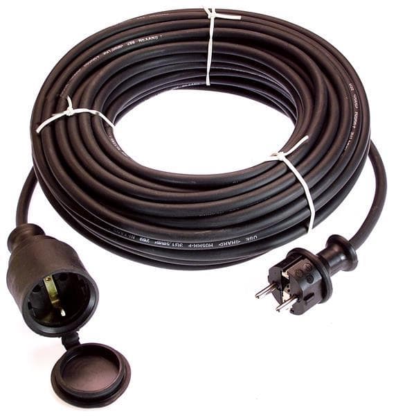 Rallonge secteur 5m - 2 pôles + T mâle / 2 pôles + T femelle - 3G2.5mm² - Noir - H07RN-F