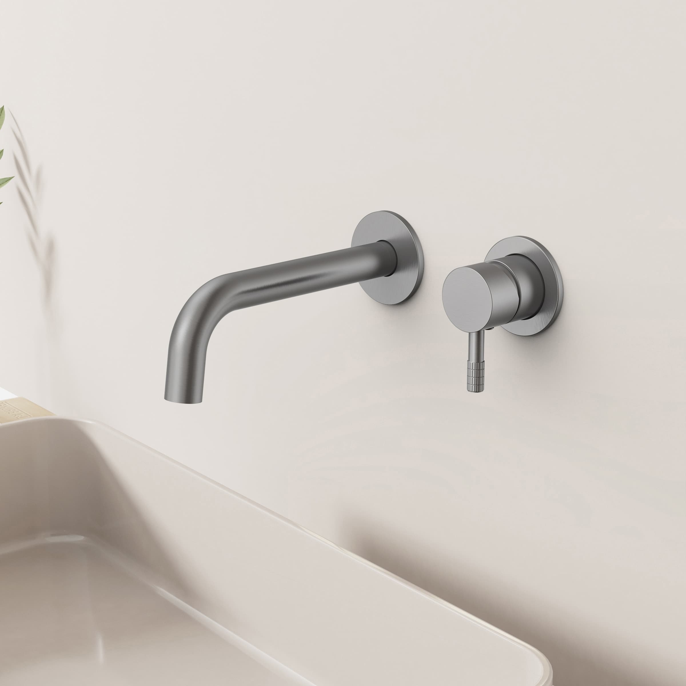STRIA recessed bathroom mixer washbasin – cold start – handle with refined ribbed structure – no bonde – gunmetal (PVD)