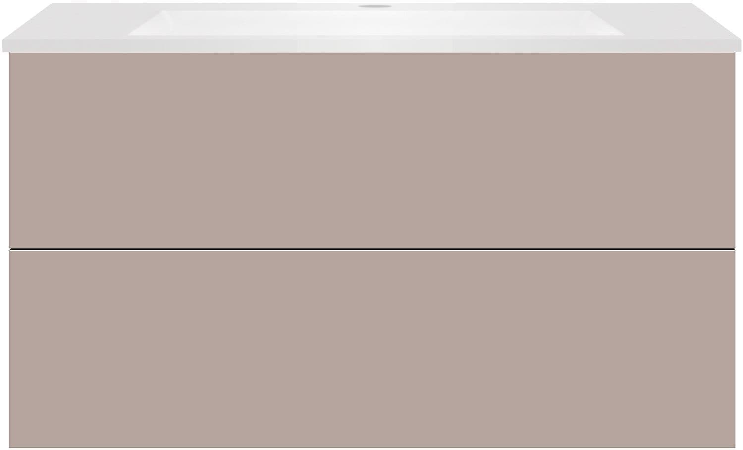 SOUS MEUBLE COFFEE 2 TIROIRS 100 GRIS BASALTE MAT+LAVABO EN MARBRE SYNTHETIQUE BLANC