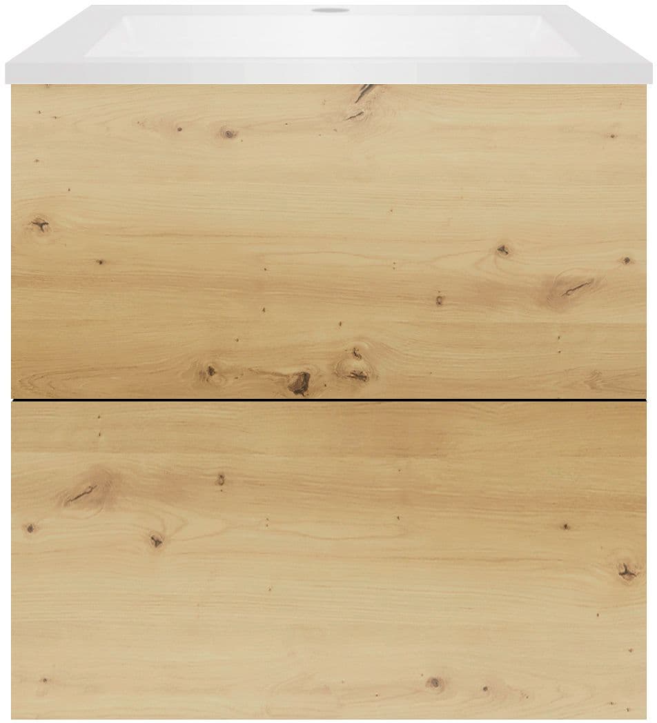 SOUS MEUBLE COFFEE 2 TIROIRS 60 CHENE URBAN+LAVABO EN MARBRE SYNTHETIQUE BLANC