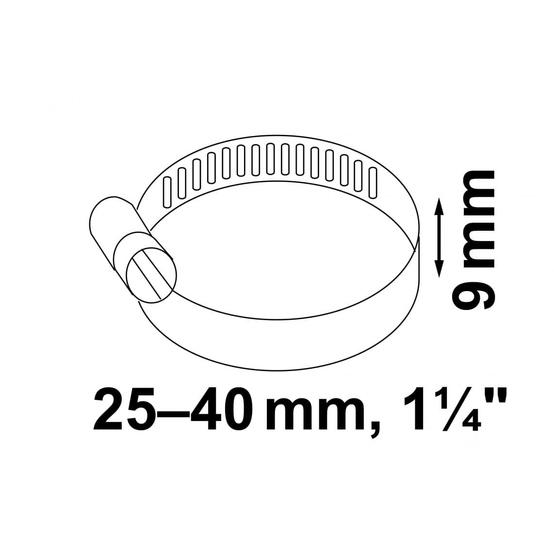 987374155 collier de serrage 9 mm Largeur de bande, acier inoxydable, 25 - 40 mm, pour 1 1/4"
