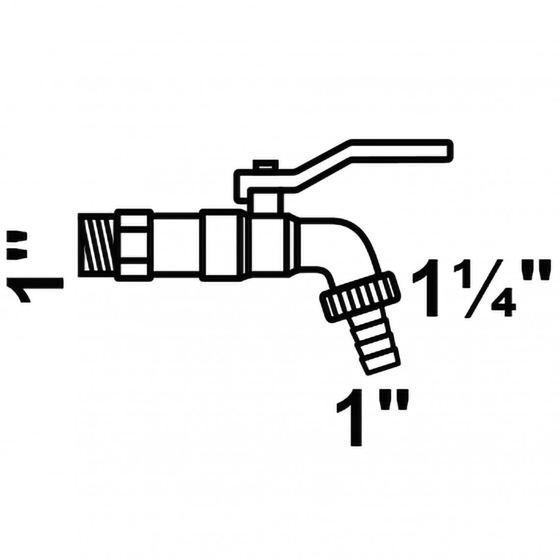 986189455 Ball tap, brass, nickel, 1" male x 1 1/4" male x 1" sleeve