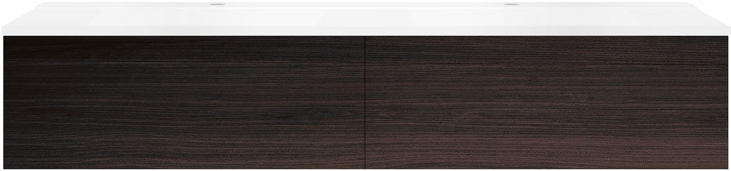 SOUS MEUBLE COFFEE 2 TIROIRS 160 DUO CHENE DECOR MOKKA +DOUBLE LAVABO BLANC MAT