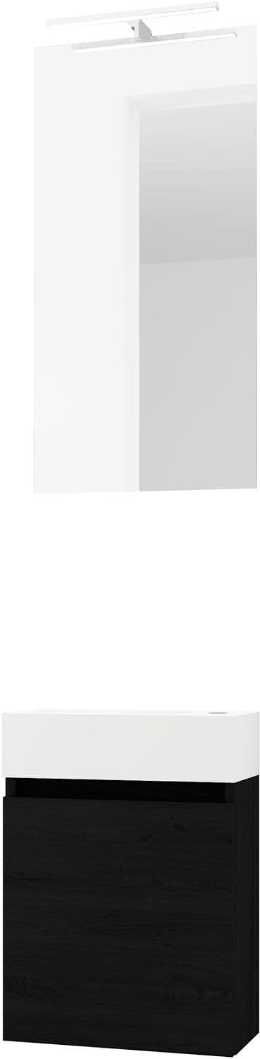 LAVE-MAINS FORM MINI MARBRE DE SYNTHESE/ 1 PORT/MIROIR/LUMIERE LED CHENE GRAPHIT