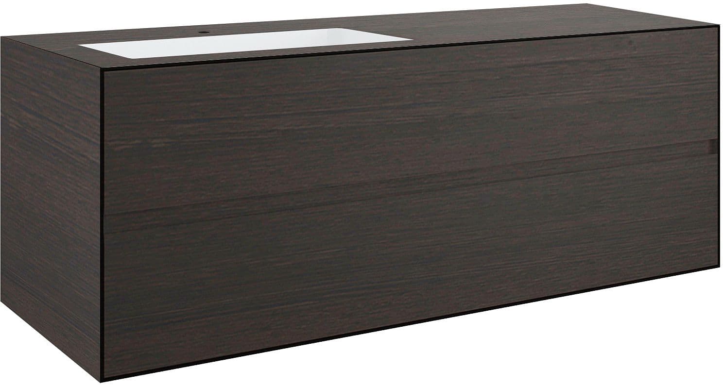 SOUS MEUBLE 2 TIROIRS+ LAVABO SOUS ENCASTRER GAUCHE TENSO 140CM +TROU ROBINET WENGE