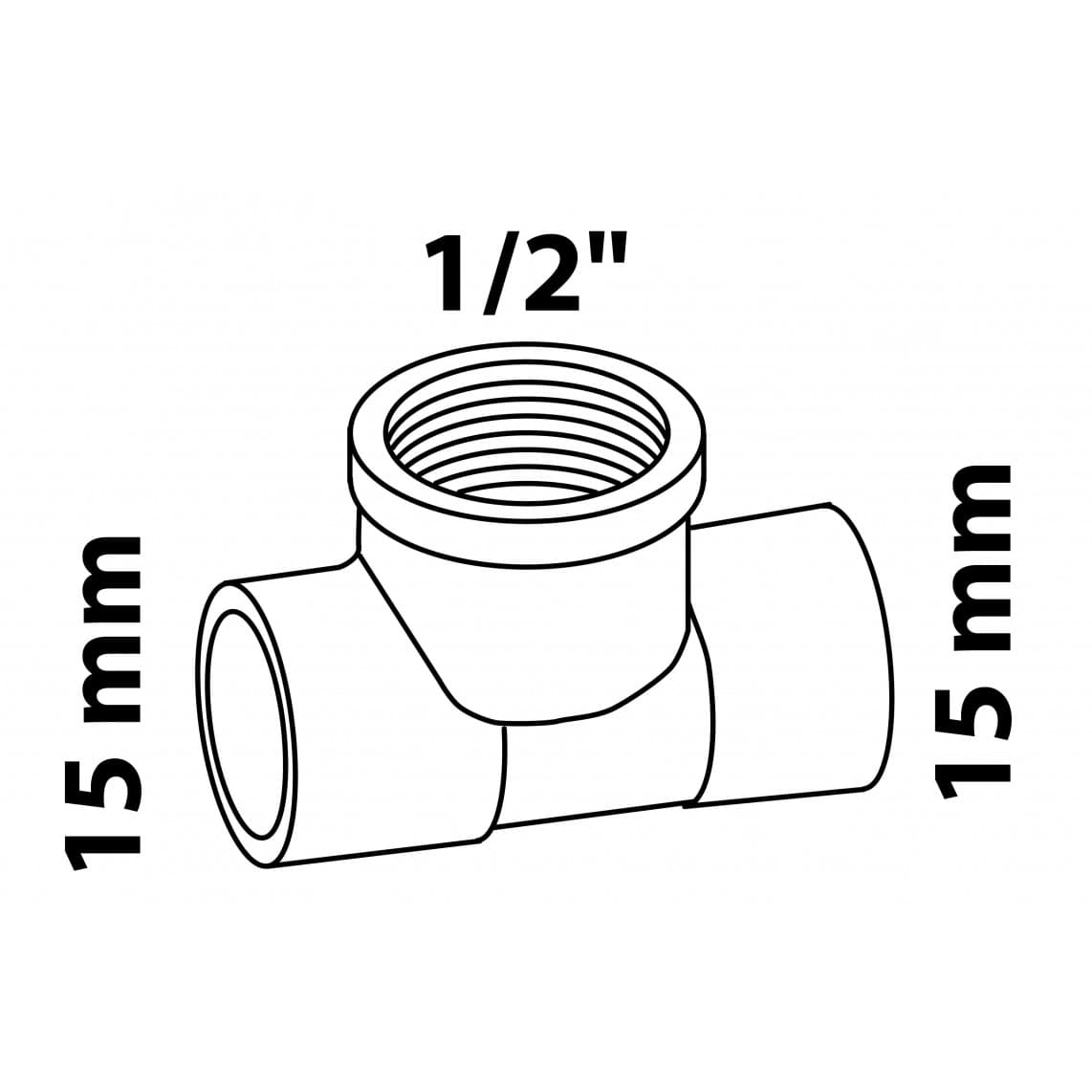 989052055 BR pièce en T, vierge, 15 mm x 1/2" F x 15 mm, 2 manchons (4130g)