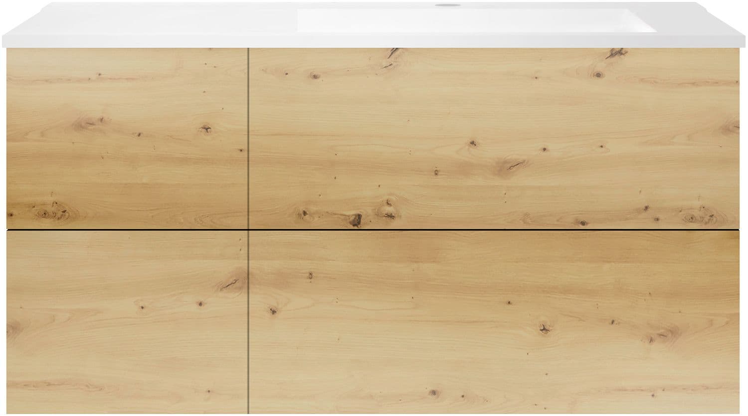 SOUS MEUBLE COFFEE 4 TIROIRS 120 CHENE URBAN+LAVABO DROITE EN MARBRE SYNTHETIQUE BLANC MAT