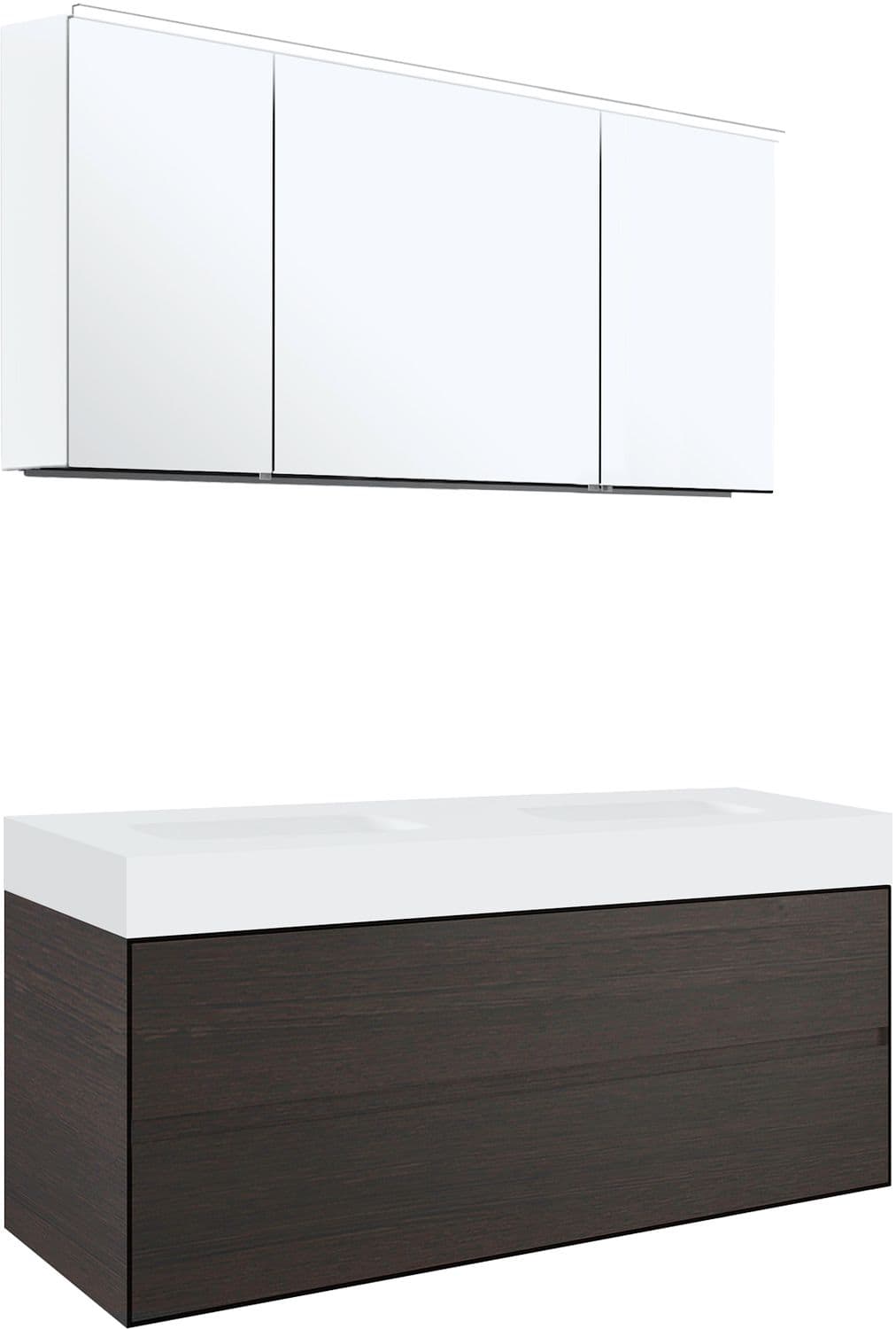 MEUBLE 2 TIROIRS POUR TABLET PURO 2 LAVABOS TENSO 140CM WENGE AVEC ARMOIRE TOILETTE