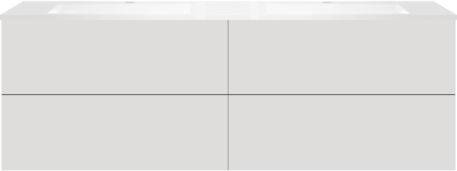 SOUS MEUBLE COFFEE 4 TIROIRS 180 DUO GRIS VELOURS MAT +DOUBLE LAVABO BLANC