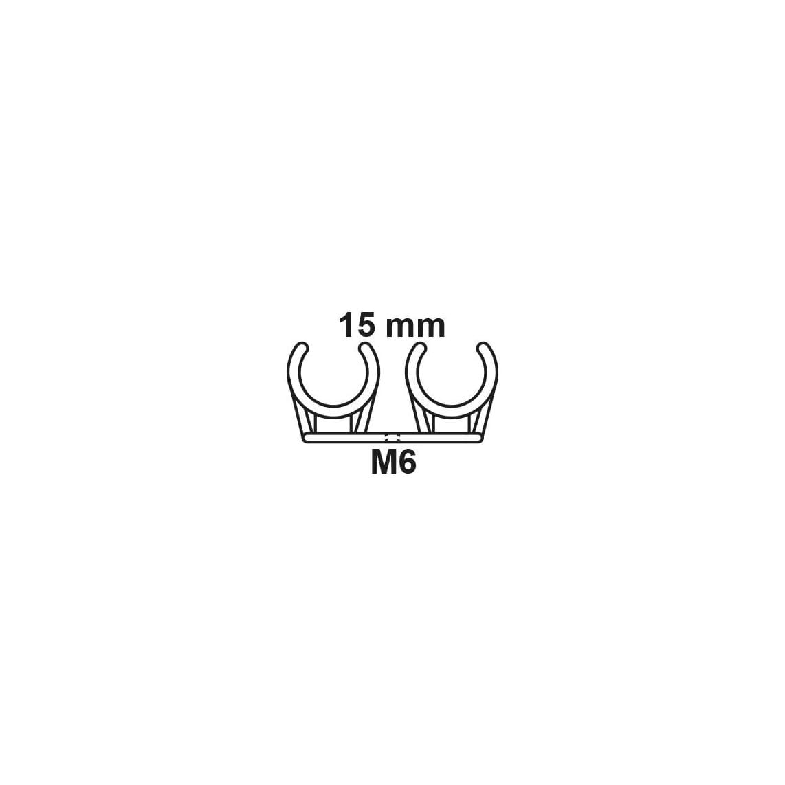 989187355 clip de fixation pour tube, double, 15 mm, avec manchon fileté M6 (3x)