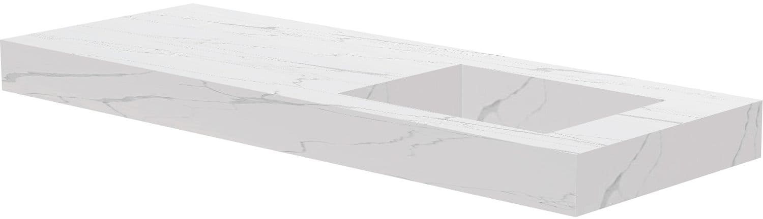 TABLET MARBRE CERAMIQUE PURO LAVABO S DROIT L140 H10 SANS TROU ROBINET WHITE CALACATTA