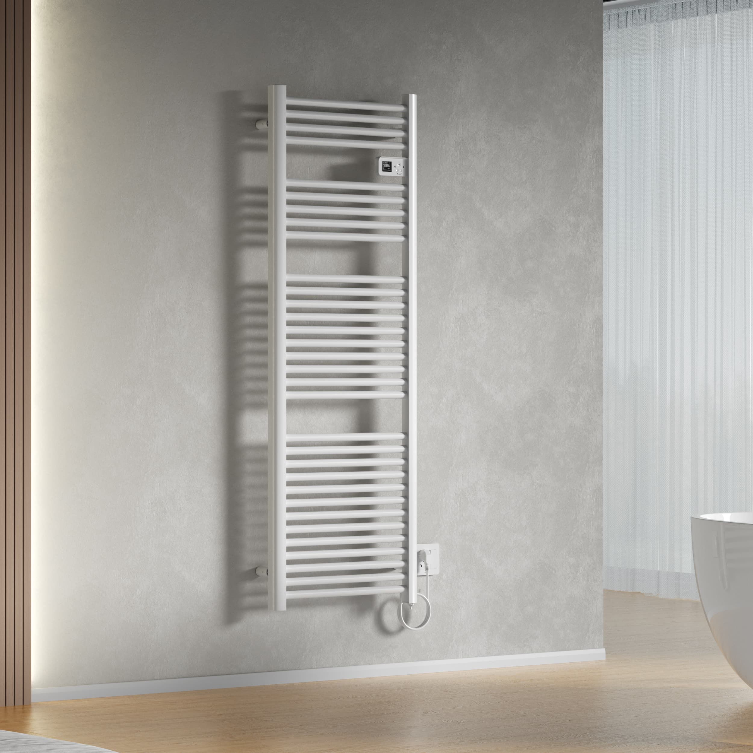 BELRAD SÈCHE-SERVIETTES ÉLECTRIQUE – AVEC THERMOSTAT NUMÉRIQUE PROGRAMMABLE – SMART WIFI - 850W – 1600X540X133 MM – BLANC BRILLANT