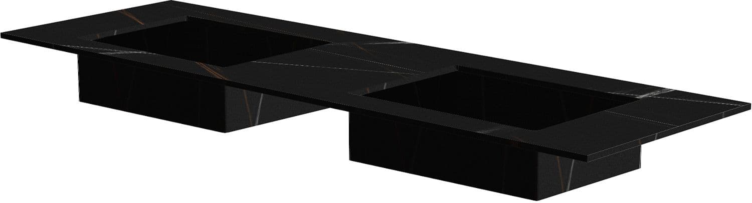 TABLET MARBRE CERAMIQUE PURO LAVABO S DOUBLE L160 H1,2 SANS TROU ROBINET BAMBOO BLACK