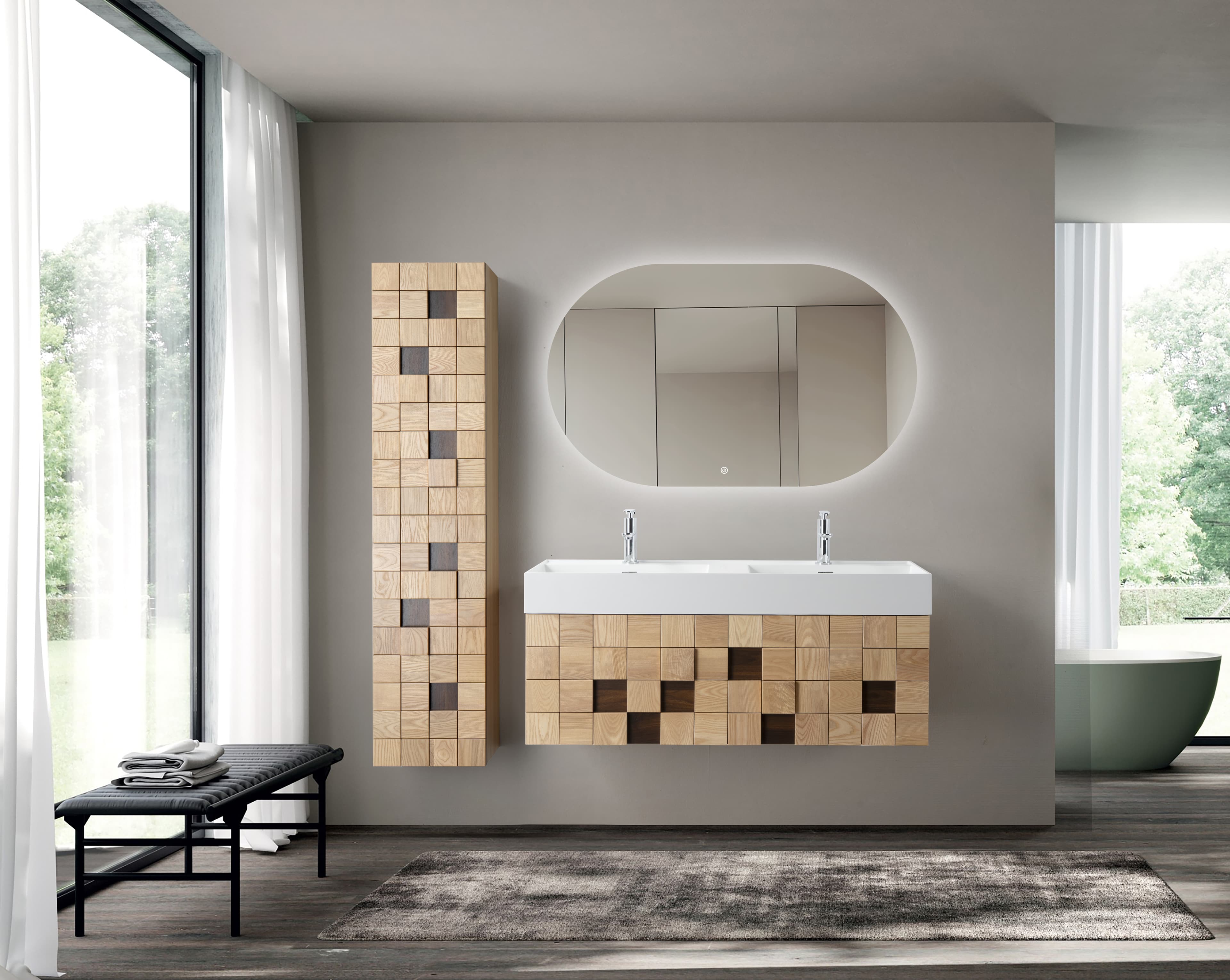 Mimoza meuble sous-vasque - 1 tiroir - sans Poignée - soft close – 119X40X52 cm - chêne clair