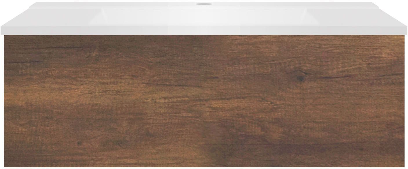 SOUS MEUBLE COFFEE 1 TIROIR 90 CHENE DECOR ROUILLE+LAVABO BLANC MAT