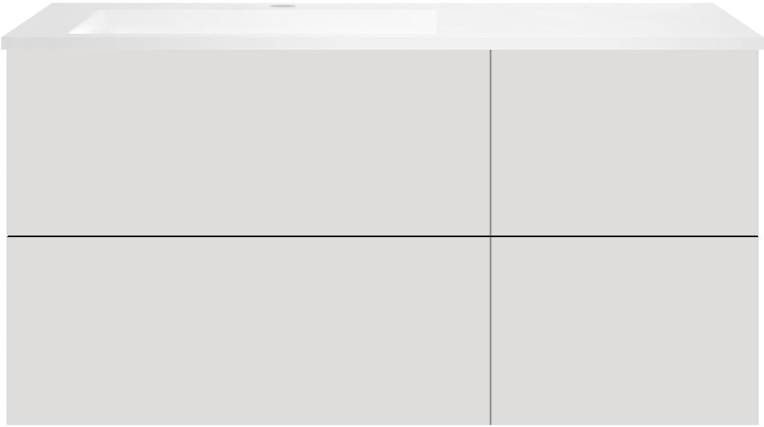SOUS MEUBLE COFFEE 4 TIROIRS 120 GRIS VELOURS MAT+LAVABO GAUCHE EN MARBRE SYNTHETIQUE BLANC