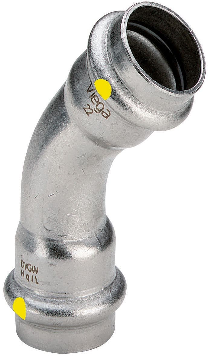 COUDE 45°FF 22MM SANPR INOX GAZ VIEGA